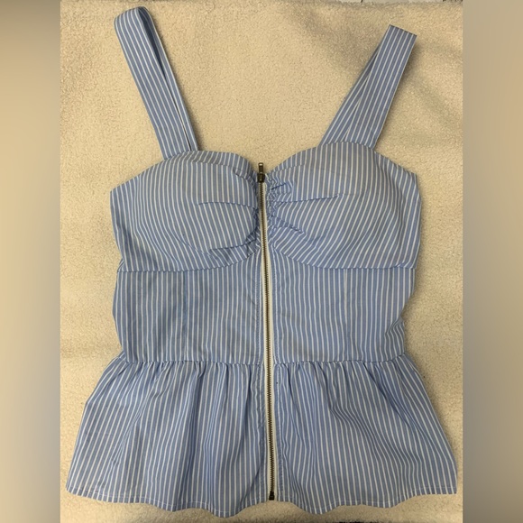 Blashes zip front striped peplum top - Picture 1 of 6